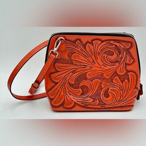 Hand tooled leather crossbody purse